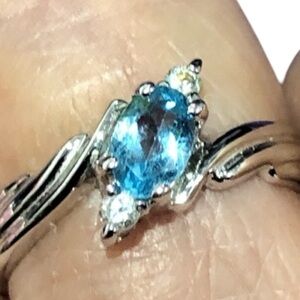 925 Sterling Silver Blue Topaz with CZ Stones Ring Size 7